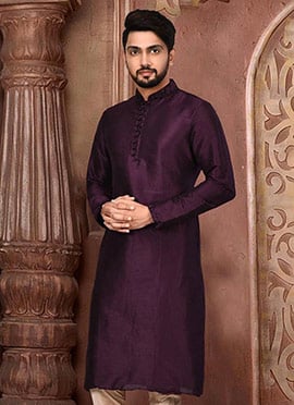 Purple Dupion Silk Embroidered Kurta
