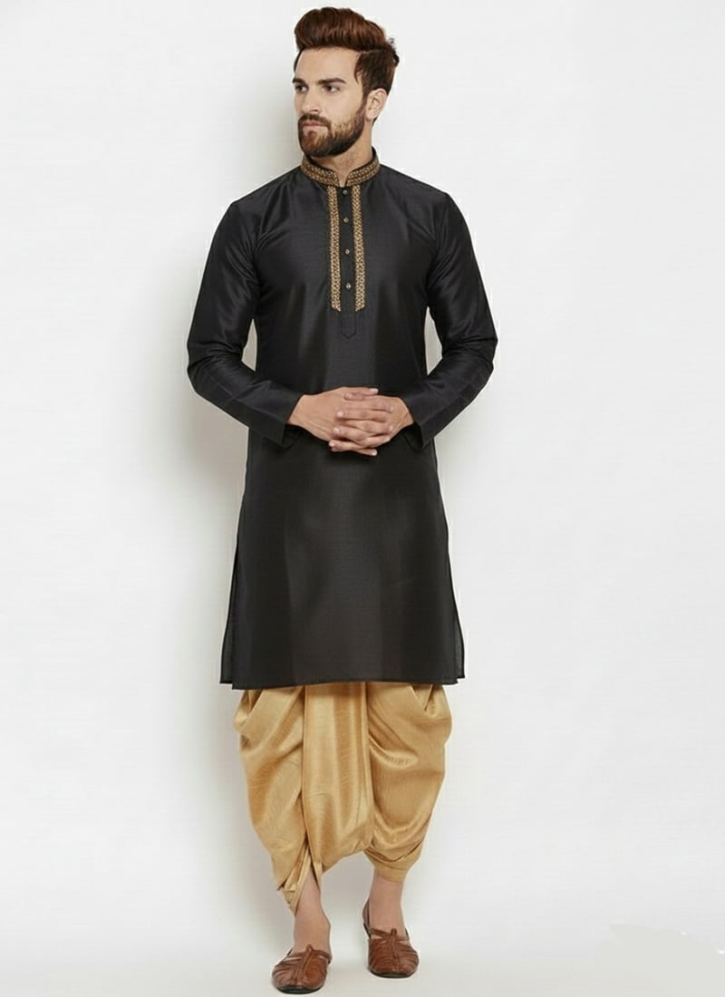 Purple Dupion Silk Embroidered Kurta Pyjama Festive Wear