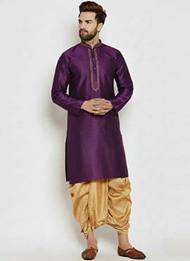 Purple Dupion Silk Embroidered Kurta Pyjama