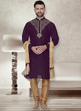 Purple Dupion Silk Kurta Pyjama