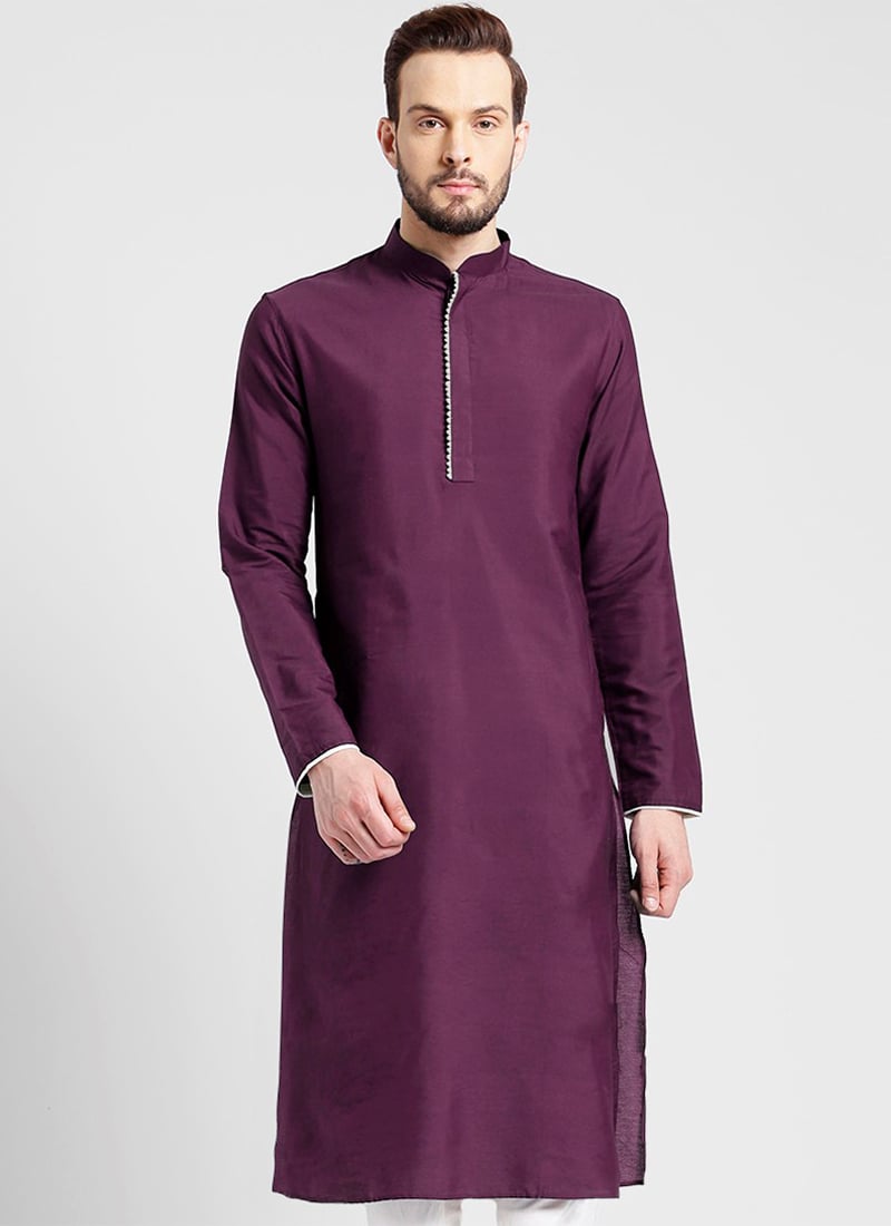 Purple Dupion Silk Soild Plain Kurta