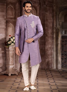 Purple Embroidered Art Silk Indowestern Sherwani