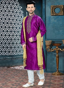 Purple Embroidered Kurta Pyjama