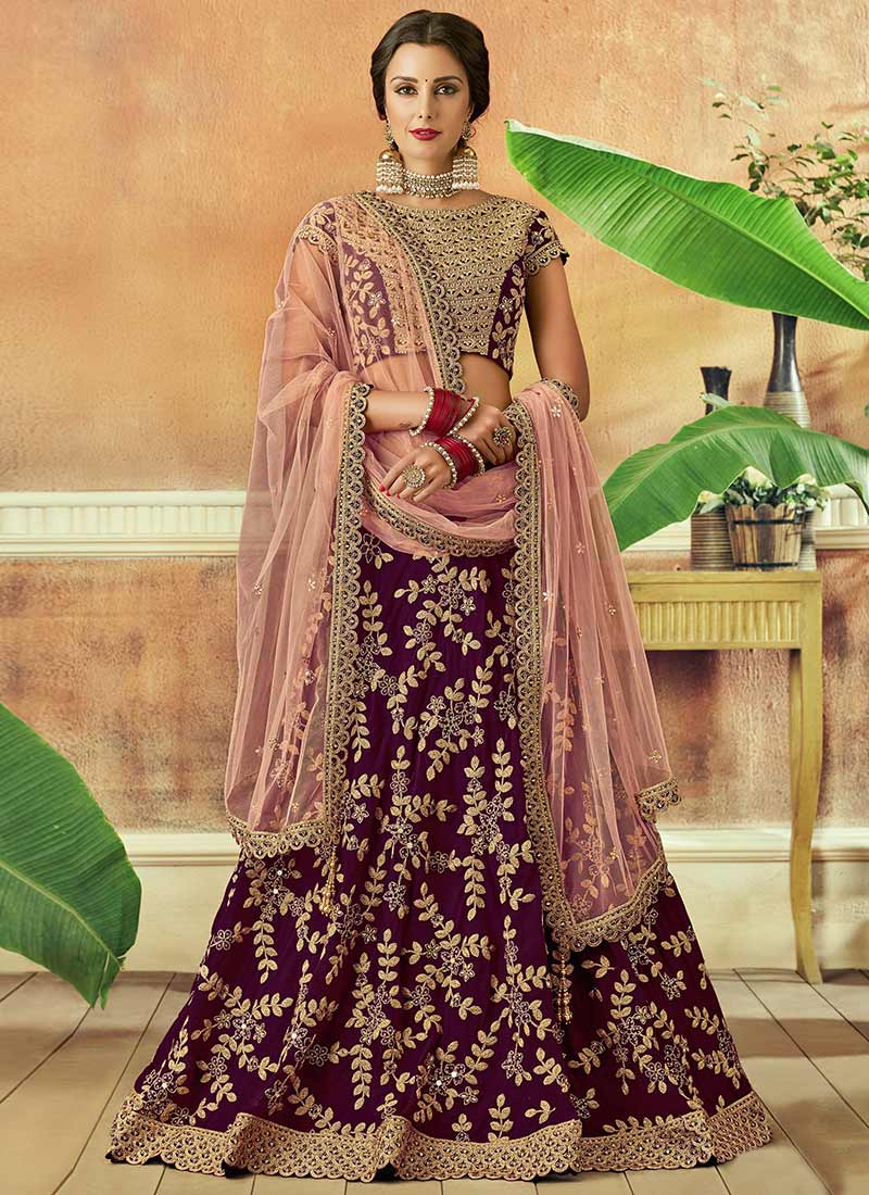 Buy Purple Embroidered Umbrella Lehenga, Embroidered, umbrella lehenga