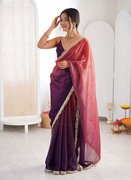 Purple Fandy Satin Shaded Zari Lace Border Saree