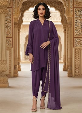 Purple Faux Georgette Dhoti Style Salwar Suit