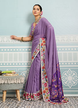 Purple Faux Georgette Digital Print Saree