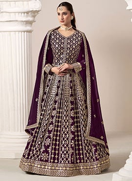 Purple Georgette Embroidered Anarkali Suit
