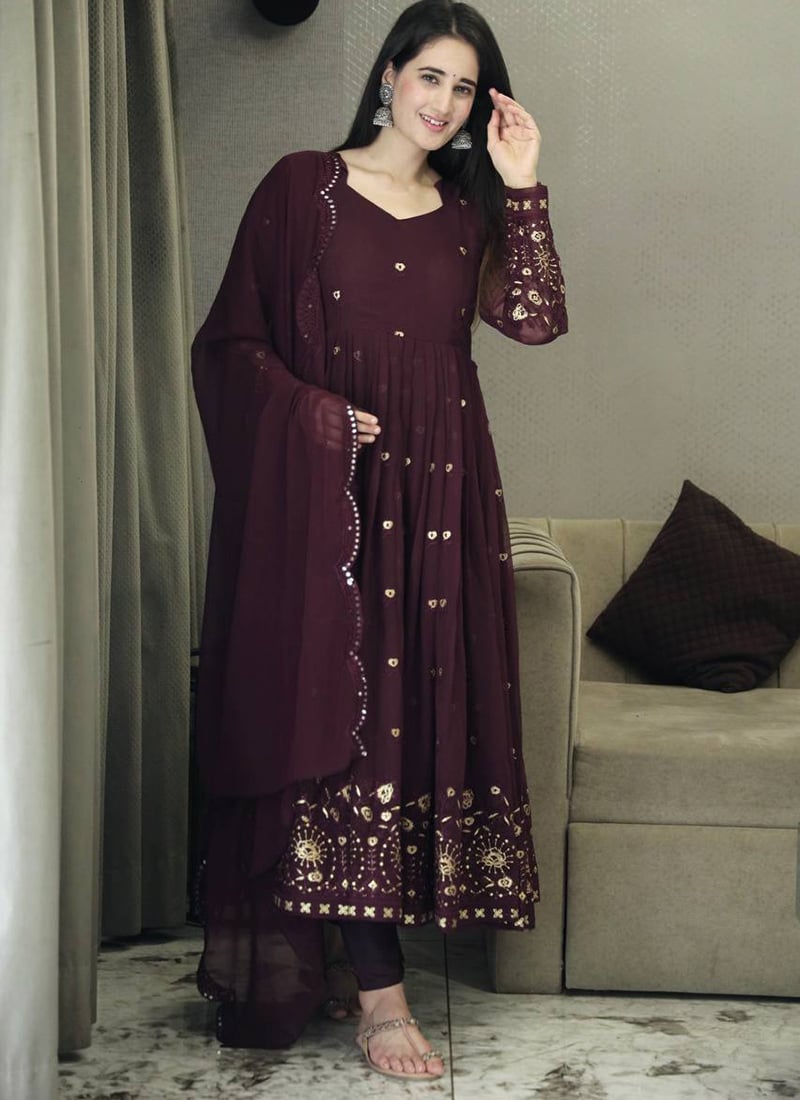 Purple Faux Georgette Embroidered Anarkali Suit After Six Wear