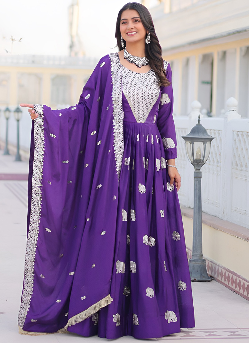 Purple Faux Georgette Embroidered And Sequins Anarkali Suit Festive Wear