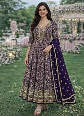 Purple Faux Georgette Embroidered Sequins A Line Anarkali Suit