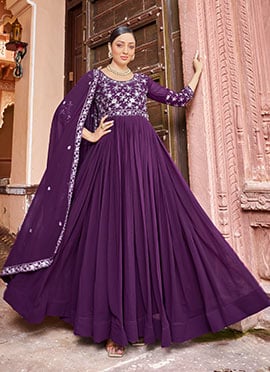 Purple Faux Georgette Embroidered Sequins Anarkali Suit