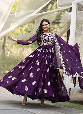 Purple Faux Georgette Embroidered Sequins Anarkali Suit