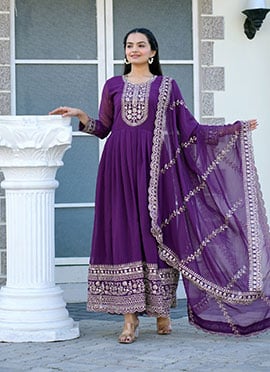 Purple Faux Georgette Embroidered Sequins Anarkali Suit