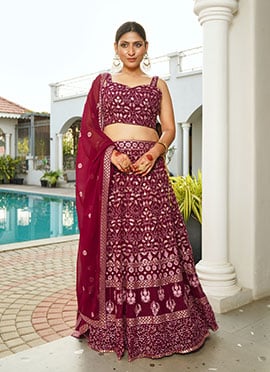 Purple Georgette Embroidered Sequins Lehenga