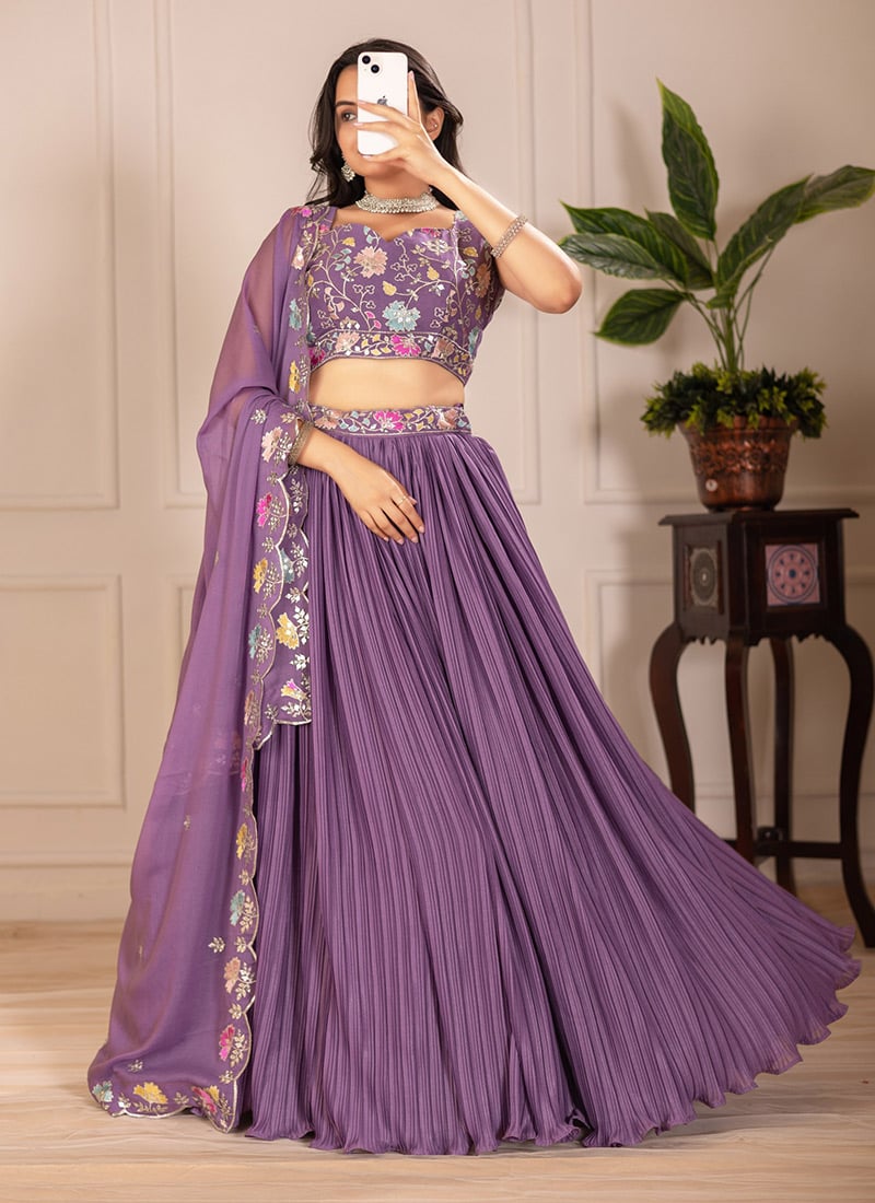 Purple Faux Georgette Embroidered Sequins Lehenga Festive Wear