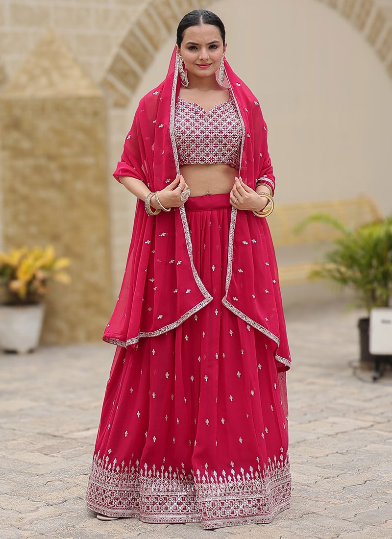 Purple Faux Georgette Embroidered Sequins Ravishing Lehenga Festive Wear