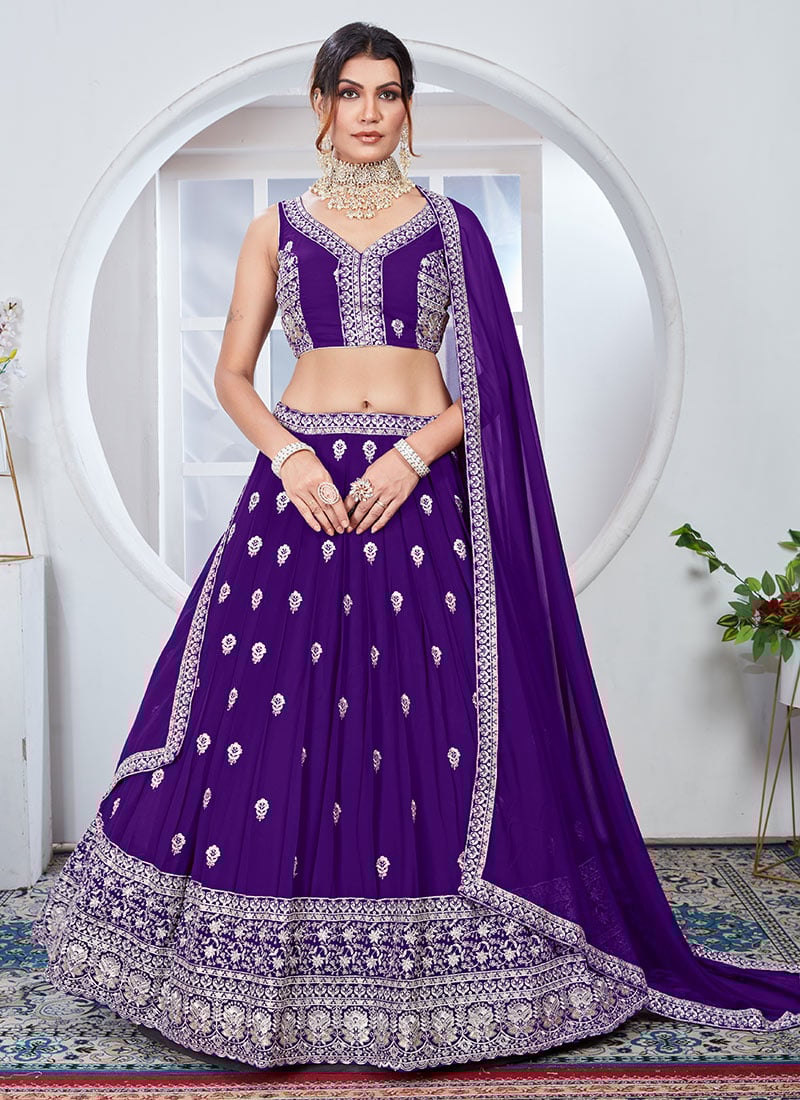 Purple Faux Georgette Embroidered Stunning Lehenga