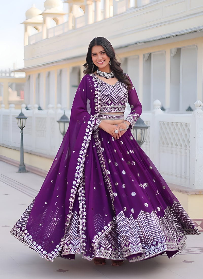 Purple Faux Georgette Gota Patti Work Lehenga Festive Wear