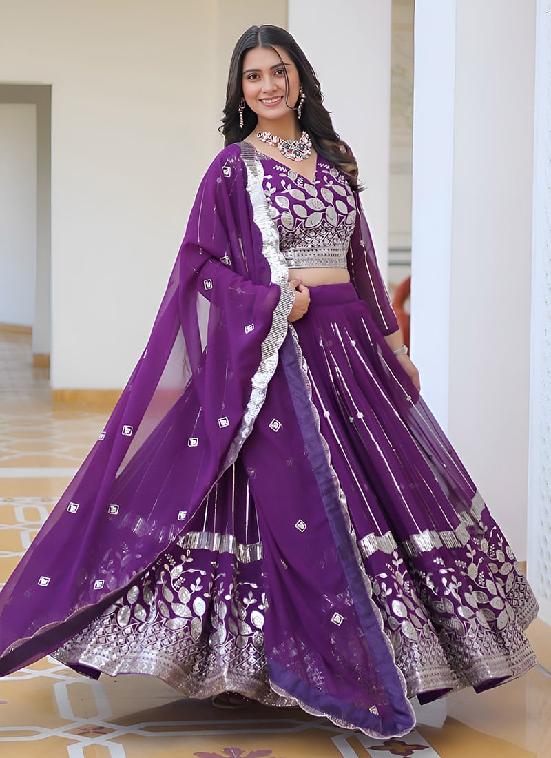 Purple Faux Georgette Gota Patti Work Stunning Lehenga Festive Wear