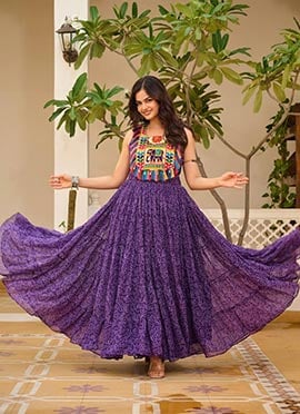 Purple Faux Georgette Kutch Work Bandhini Print Dress