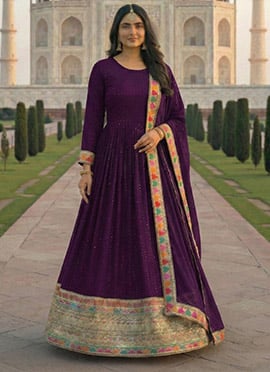Purple Faux Georgette Sequins Embroidered Anarkali Suit