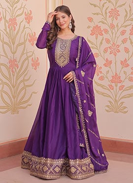 Purple Faux Georgette Zari Sequin Embroidered Anarkali Suit