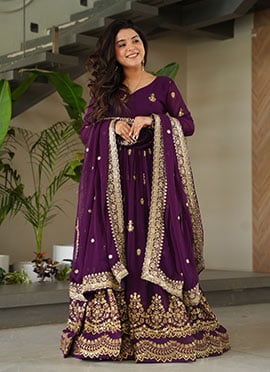 Purple Faux Georgette Zari Sequins Embroidered Anarkali Suit