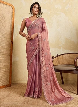Purple Fendy Chiffon Embroidered Saree