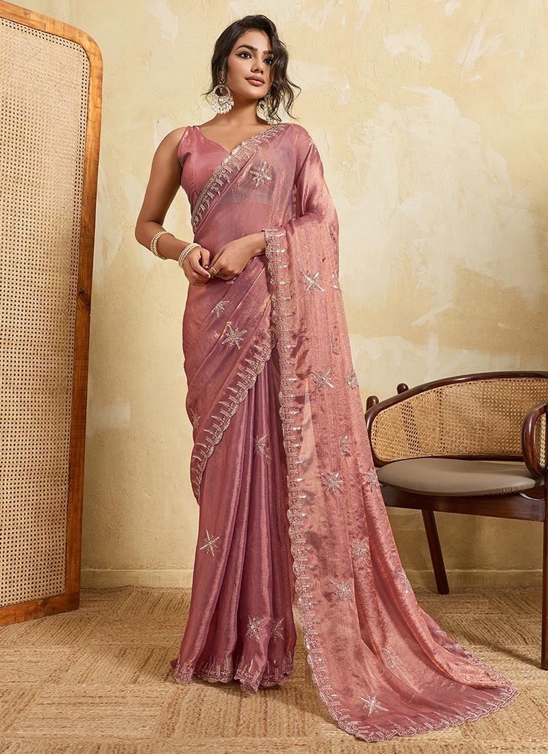 Purple Fendy Chiffon Embroidered Saree Festive Wear
