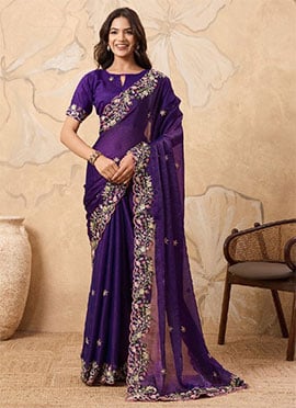 Purple Fendy Chiffon Embroidered Sequins Saree
