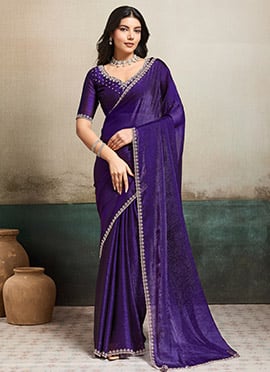 Purple Fendy Chiffon Stones Saree