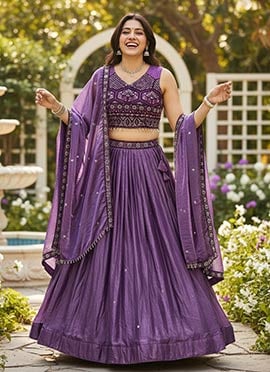 Purple Fendy Silk Embroidered Sequins Lehenga