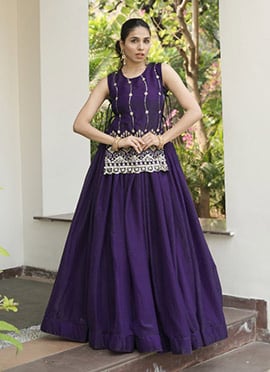 Purple Fendy Silk Embroidered Sequins Skirt Set