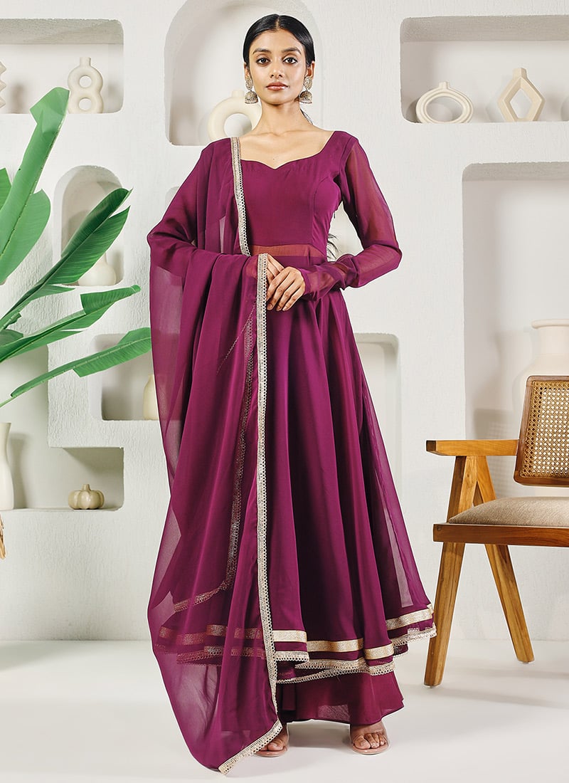 Purple Georgette A Line Anarkali Suit After Six Wear