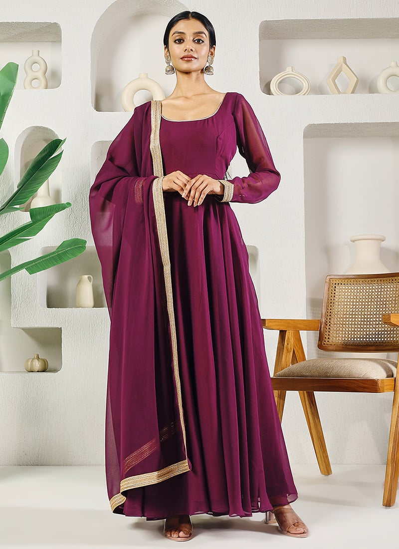 Purple Georgette A Line Anarkali Suit After Six Wear