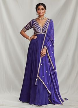 Purple Georgette Beads And Sequins Anarkali Suit