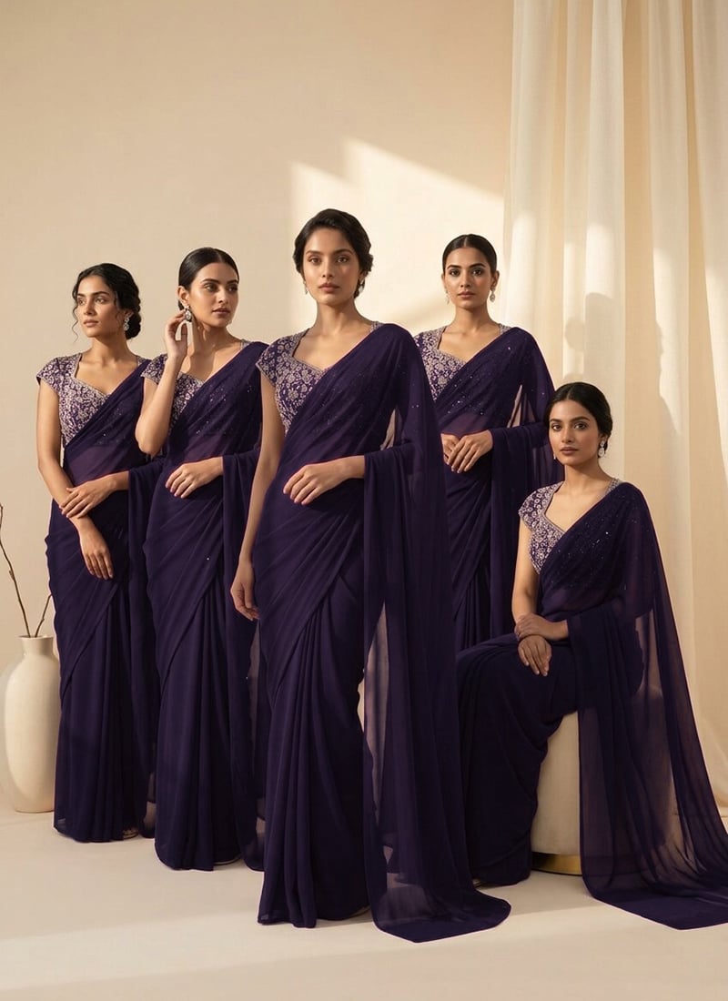 Purple Georgette Cutdana Beads Sequins Embroidered Saree After Six Wear