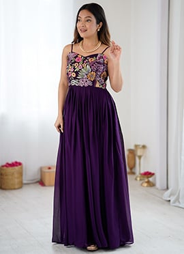 Purple Georgette Embroidered Anarkali Gown