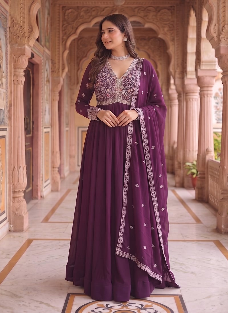 Purple Georgette Embroidered Anarkali Suit After Six Wear