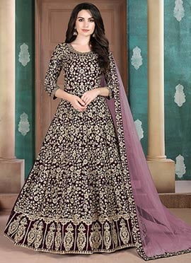 Purple Georgette Embroidered Anarkali Suit