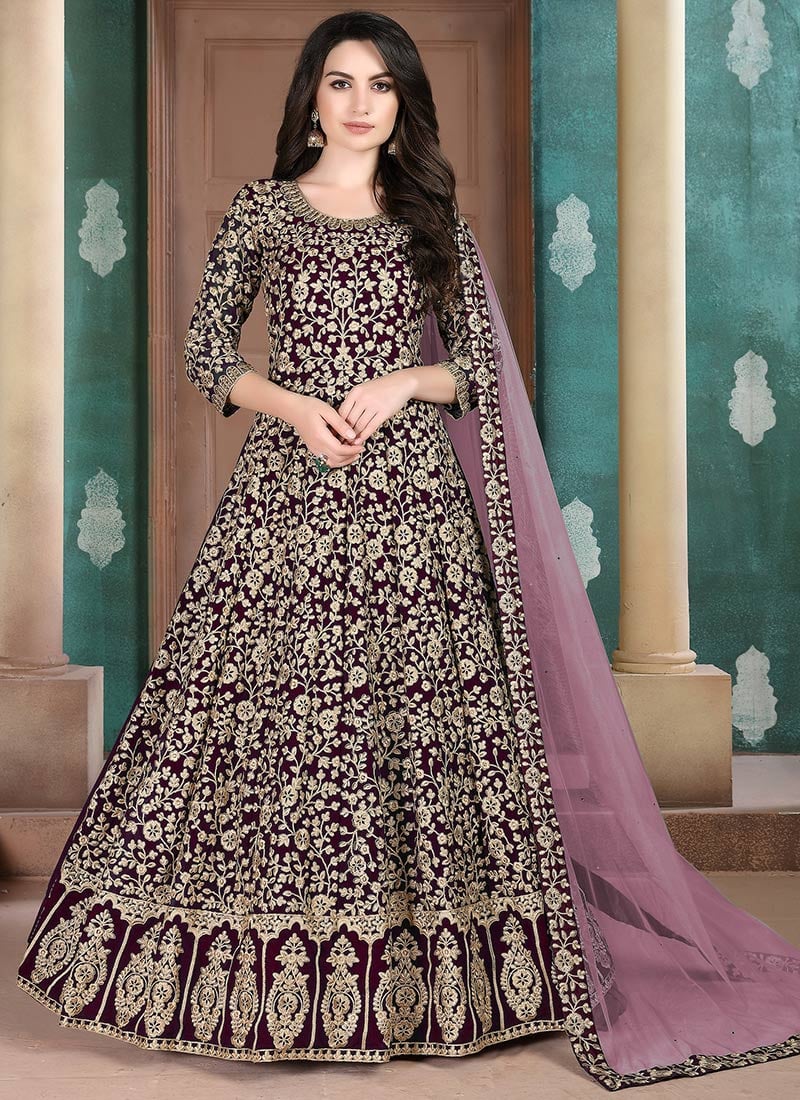 Purple Georgette Embroidered Anarkali Suit Party Wear