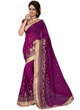 Purple Georgette Embroidered Saree