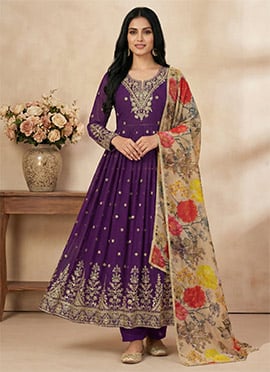 Purple Georgette Embroidered Sequin Anarkali Suit