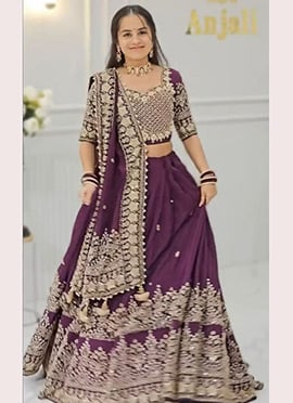 Purple Georgette Embroidered Sequins  Lehenga