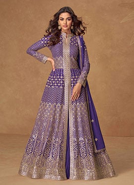 Purple Georgette Embroidered Sequins Anarkali Lehenga