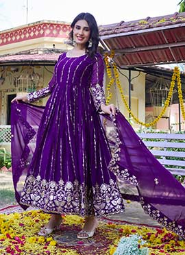 Purple Georgette Embroidered Sequins Anarkali Suit