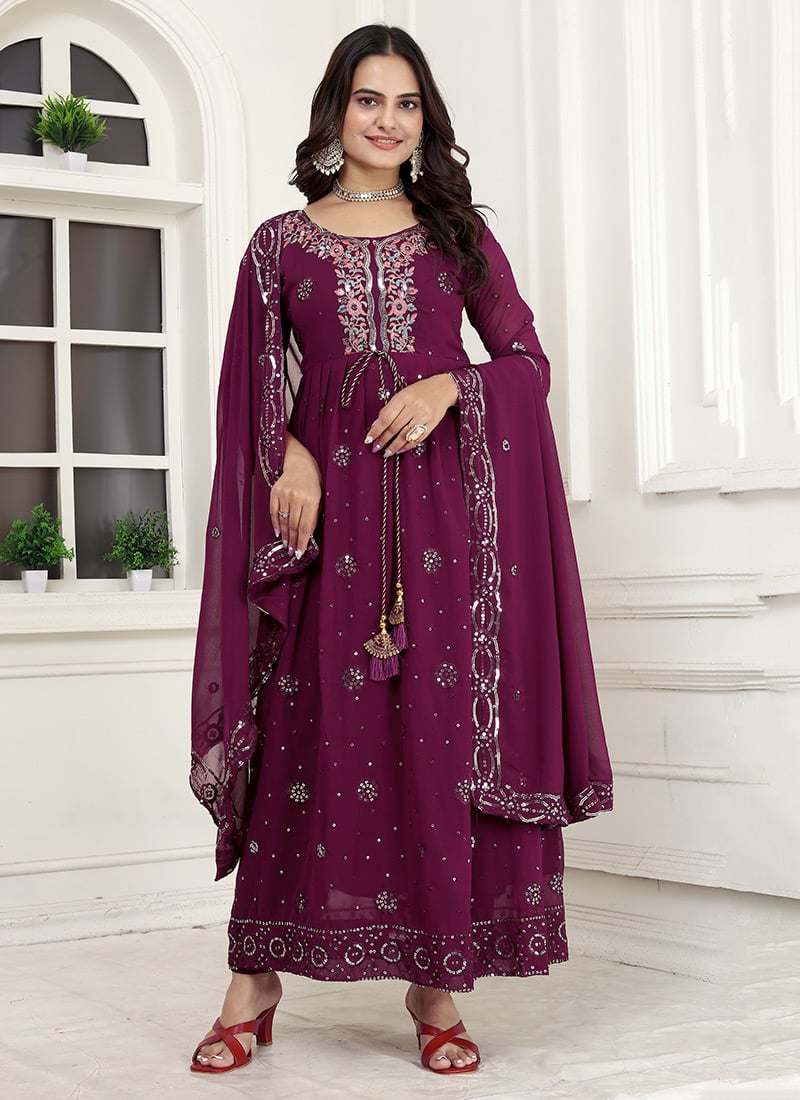Purple Georgette Embroidered Sequins Anarkali Suit Festive Wear