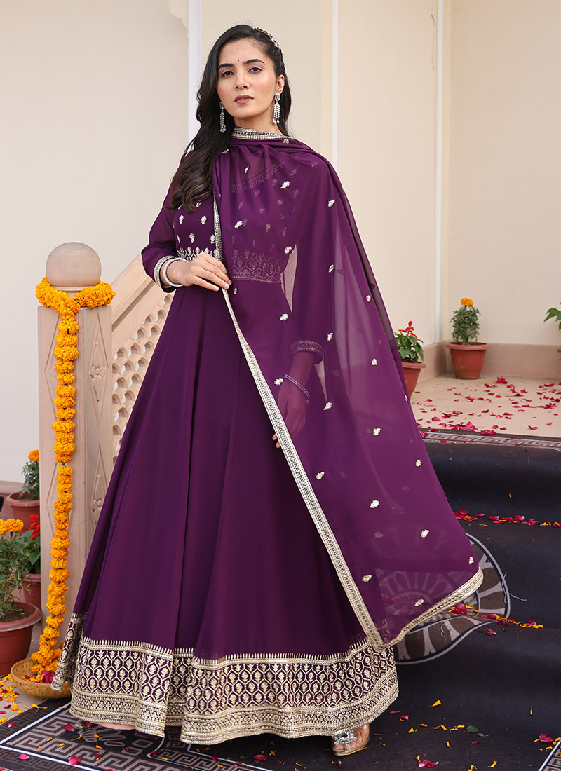 Purple Georgette Embroidered Sequins Anarkali Suit