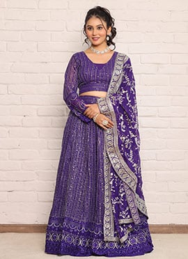 Purple Georgette Embroidered Sequins Classy Lehenga